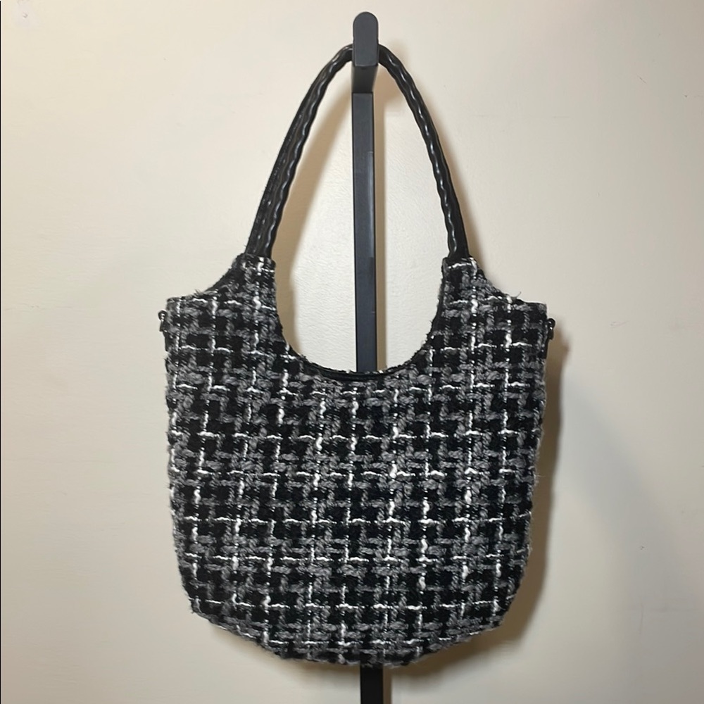 Patricia Nash Delaney Black and White Tweed Shoulder Bag
